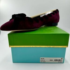 kate spade Deep Cherry Suede Flats with Black Velvet Bow